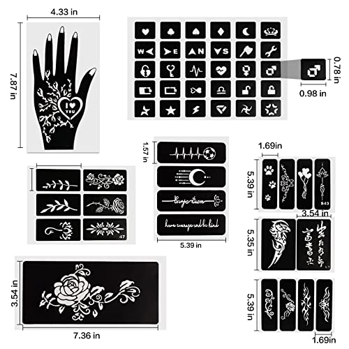Henna Tattoo Stencil Kit, Self-Adhesive Hand Mold, Flowers & Other Motifs, Suitable for Women, Girls & Teenagers, DIY Body Art