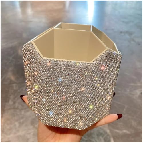 Bling Design Makeup Brush Holder Organizer,360¡Æ Rotating Glitter Rhinestones Cosmetics Storage with 5 Slot Large Capacity Makeup Brushes Cup Pen Holder for Vanity,Bathroom Countertops