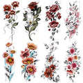 Cerlaza Temporary Tattoos for Women Adult, Realistic Flowers Half Arm Sleeve Tattoo, Waterproof Fake Tattoos, Semi Permanent Sexy Red Flower Tattoo Long Lasting-12 sheets