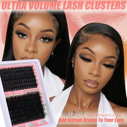 Lash Cluster 260D Full Volume Cluster Lashes Bold 12-18mm Mega Lash Clusters Supplies Wispy D Curve False Eyelashes Clusters Reusable DIY Salon Look Eye Lash Clusters Extension By Hiklasy