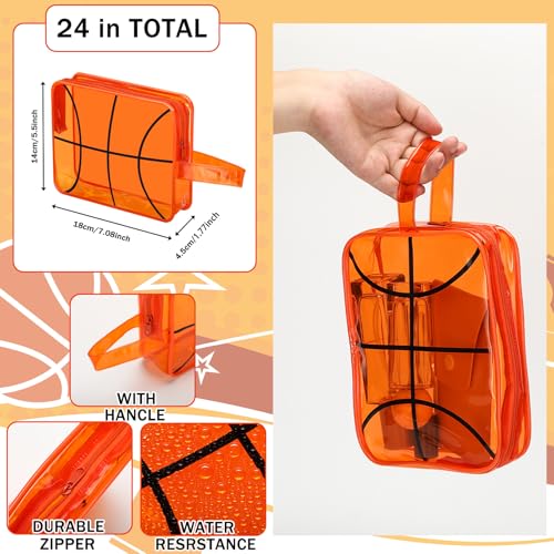 12 Pcs Basketball Clear Makeup Bag Cosmetic Snack Bag with Zipper Handle PVC Pouch Waterproof Travel Toiletry Handbag Accessories for Woman Friends Basketball Birthday 2026 Senior Night Team Gift