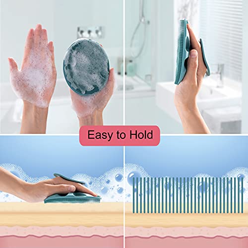 Silicone Body Brush Shower Scrubber & Facial Scrub Gentle Exfoliating Face Brush, Food-Grade Soft Bristle