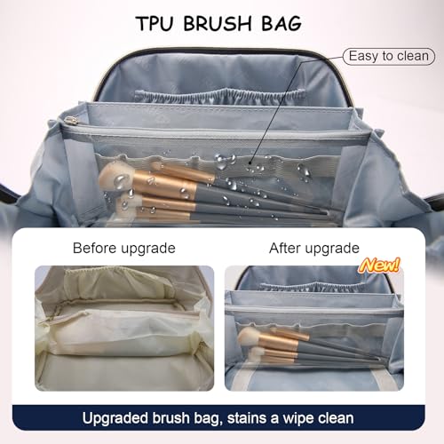 BOYATU Travel Makeup Bag for Women: Large Capacity Make up Bag with Compartments - Vegan Leather Cosmetic Bag set of 3 - Waterproof Toiletry Bag with Handle & Divider(E-3-Blue)