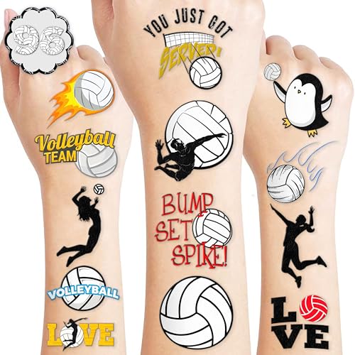 96PCS Cute Volleyball Pre-Cut Temporary Tattoos Themed Pool Birthday Party Decorations Supplies Favors Cool Funny Summer Beach Games Tattoo Stickers Gifts For Kids (Normal)