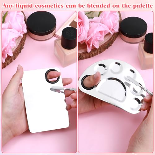 2 Set Makeup Palette Tray with Spatula, Makeup Mixing Palette Professional Cosmetic Palettes Tray Stainless Steel Cosmetic Artist Tool for Mixing Foundation Eye Shadow Eyelash Nail Art