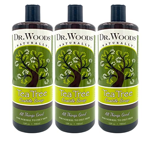 Dr. Woods Pure Tea Tree Liquid Castile Soap - Natural Castile Soap for Body, Hands, and Face with Vitamin E and Hemp Oil, for Men and Women - 32 Fl Oz, Pack of 3