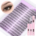 Wispy Lash Extension Kit Natural Lash Clusters Kit DIY Eyelash Extensions Kit 252 pcs Individual Lashes Clusters Wispy Eyelash Clusters with Lash Bond and Seal at Home Cat Eye Cluster