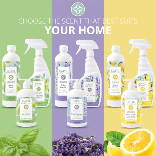 CAPRI ESSENTIALS Hand Soap Liquid, Natural Household Cleaning Supplies, Gentle Plant Based Aromatic Hand Wash, Blend of Essential Oils, Removes Dirt & Grime, Lemon Verbena Scent, 16 FL Oz (3 Pack)