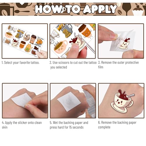 96 PCS Funny Iced Coffee Temporary Tattoos Cup Mug Cups Quotes Themed Birthday Party Decorations Supplies Favors Decor Cute Stickers Tattoo Gifts for Kids Girls Boys School Rewards Carnival