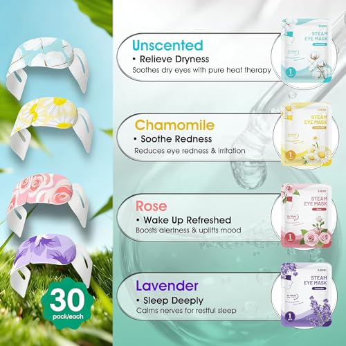 AROIC 120 Pack Steam Eye Masks Disposable for Dry Eyes, Heated Sleep Eye Mask for Women Warm Compress for Eyes, Relaxation Mothers Day Gifts, Travel Essentials - Lavender, Unscented, Chamomile, Rose