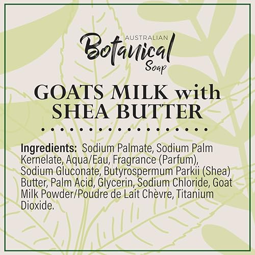 Australian Botanical Soap, Goat Milk Soap with Shea Butter, 6.6 oz. Bars, Triple Milled Body Cleanser, Made in Australia with African Shea Butter and Native Goat Milk, All Skin Types, Pack of 8