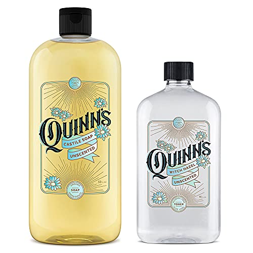 Quinn's Pure Castile Organic Unscented Liquid Soap 32 oz Alcohol Free Unscented Witch Hazel with Aloe Vera 16oz