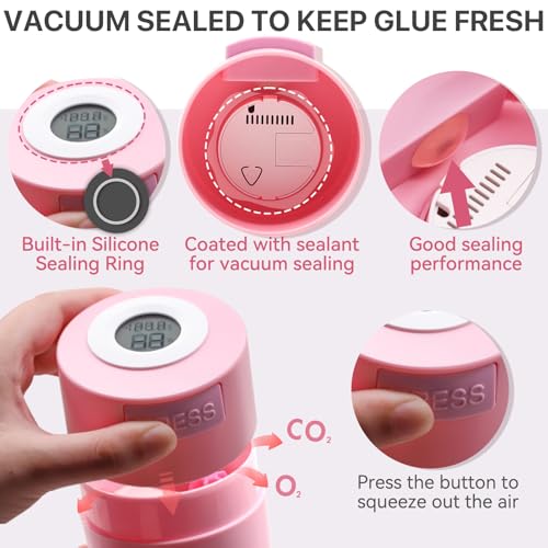 Pretty memory Eyelash Glue Storage Container with Thermometer, Lash Glue Holder Eyelash Extensions Adhesive Jar Stand Sealed Lash Extension Supplies, Pink