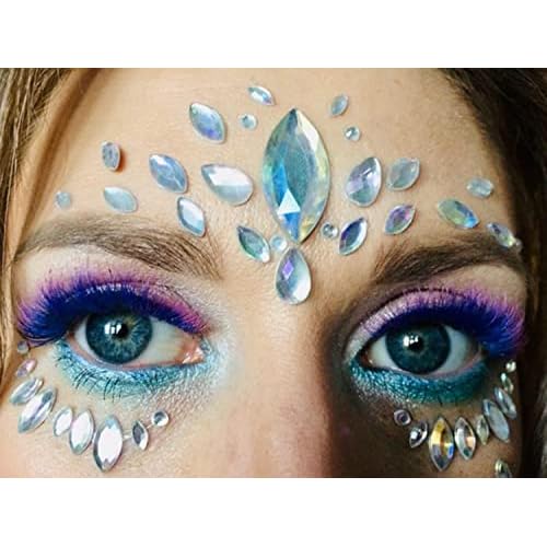 2 Pack Halloween Glow in the Dark Face Jewels Crystal Glitter Stickers, Luminous Tattoo Day of the Dead Gems Jewels Tattoos