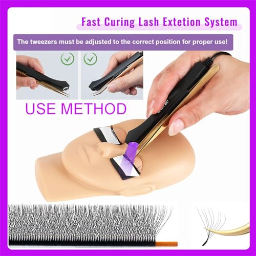 Uv Lash Lamp with Foot Pedal Portable Eyelash Extension Lamp Uv Eyelash Extension Curing Lamp for Nails Art, Uv Lash Light for Eyelash Extension Light with Tweezers for Beauty Salon
