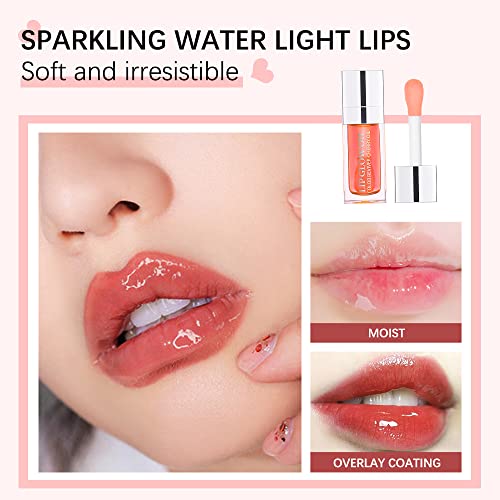 Hydrating Lip Glow Oil, Moisturizing Lip Gloss, Plumping Lip Oil, Non-Sticky Long Lasting Gloss, Transparent Lip Oil Tinted, Reduce lip lines