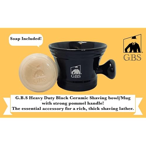 G.B.S Wet Shaving Kit, Black Razor Blade, Black Handle Synthetic Bristle Brush and Mug, Alum Block and Soap