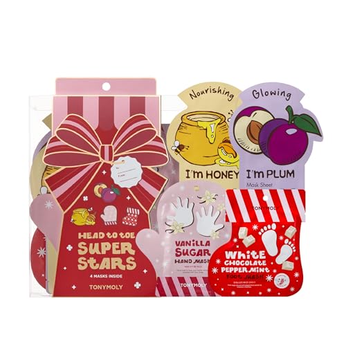 TONYMOLY Head to Toe Mask Set ? 4-Piece Face Mask Set with Sheet Masks, Hand Mask & Foot Mask | Hydrating, Brightening & Nourishing Skincare Collection, Holiday Gift Set