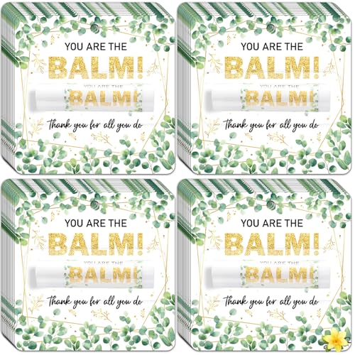 50 Pack Appreciation Lip Balm Gifts Bulk, Thank You Party Favors for Employee Staff Coworker Teacher Friend Volunteer Women Men, Spring Gift Eucalyptus leaf You Are the Balm