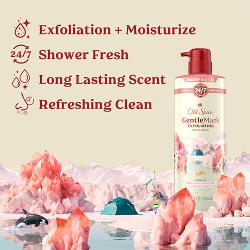 Old Spice GentleMan's Exfoliating & Moisturizing Body Wash for Men, 24/7 Shower Fresh with Long Lasting Scent, Renewing Vitamin B3 Blend, Himalayan Sea Salt + Glacier Water Scent, 26 oz