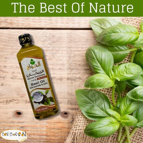 Pure & Natural Basil Oil Al Hawaj Elhawag Cold Pressed El Hawag Concentrated Crude Perfect Rich Herb Egyptian Herbals Arab Herbal Herbs No Additives ( 1 Pack = 17.64 oz / 500 ml ) ??? ??????? ??????