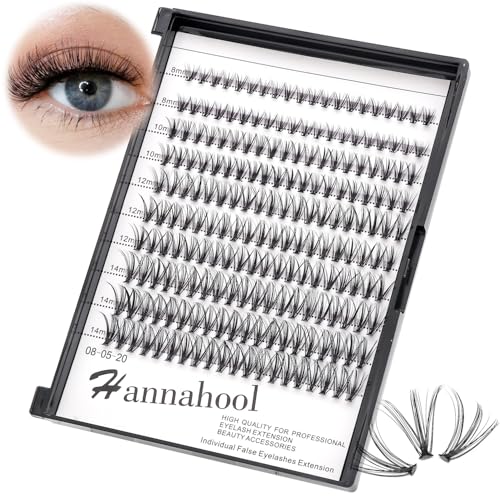 200Pcs 20Roots Individual False Lashes Mixed 8-10-12-14mm/9-11-13-15mm/10-12-14-16mm/16-18mm/18-20mm 0.07 Thickness Natural Cluster Eyelashes Makeup Volume Eye Lash Extensions (8-10-12-14mm)