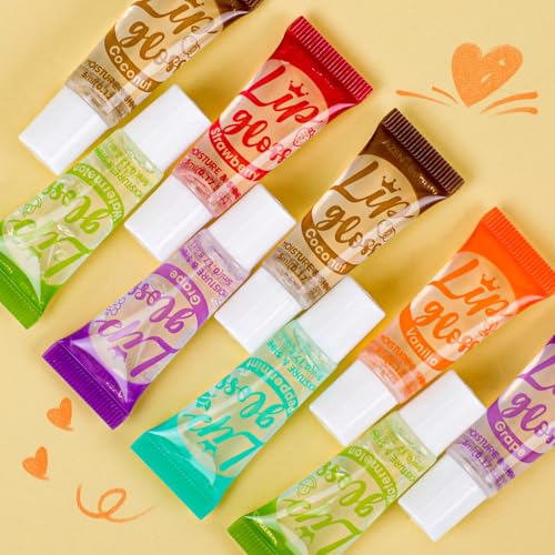 AZEN 24 Pack Lip Gloss Set, Clear Lip Gloss Bulk, Lip Oil for Dry Cracked Lips Moisturizing Hydrating Nourishing with Vitamin E, Valentines Gifts Easter Basket Stuffers