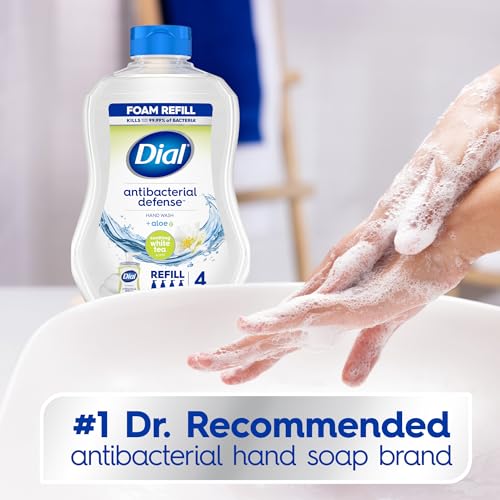 Dial Antibacterial Defense Foaming Hand Soap + Aloe, Soothing White Tea, 30 Fl Oz Hand Soap Refill (Pack of 4), Dermatologist-Tested, Gentle on Skin