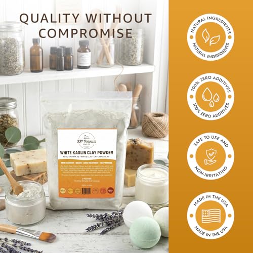 White Kaolin Clay Powder USP GRADE (2 LBS / 32 oz) 100% Natural USP Grade | Facials, Face Mask, Soap Making, Creams, Lotions, Bath Bombs | aka White Clay & China Clay Powder | 2 Pound