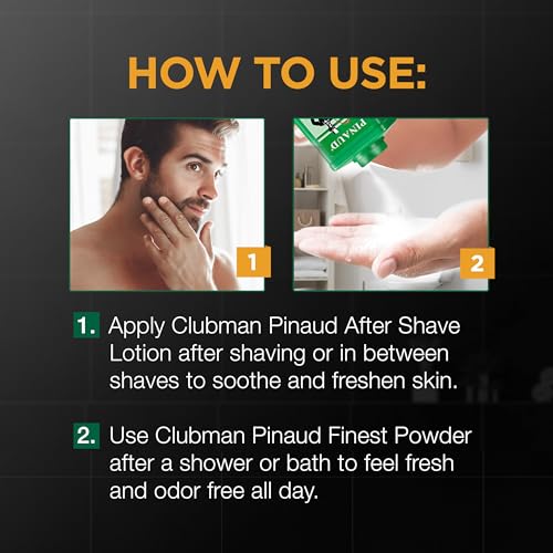 Clubman Pinaud After Shave Lotion, Classic Men¡¯s Aftershave, 6 fl oz Pinaud Finest Powder, Classic White Powder for Men, Protection Against Sweat and Body Odor, 9 oz