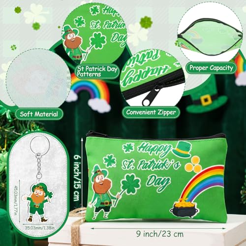 32 Pcs St Patrick's Day Gifts Set Makeup Bags Bulk Irish Shamrocks Socks Green Clover to Do List Notepad Ballpoint Pens Rainbow Lucky Gnome Keychain for Party Favors Supplies Holiday Gifts