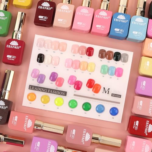 EBANKU 36Colors 0.5Oz Gel Nail Polish Set Same Color Same Bottle Soak Off Gel Polish Kit with 3PCS Functional Glue Nail Art Manicure Salon DIY at Home for Women