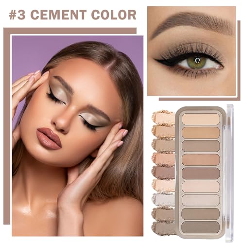 9 Colors Matte Naked Eyeshadow Palette Natural Nude Smoky Brown Taupe Eyeshadow Palette Ultra-Blendable Highly Pigmented Eye Shadow Makeup Palette with Brush-03 Cement Color