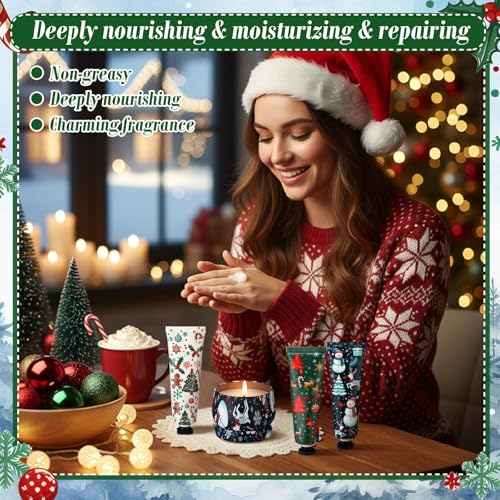6sets/12pcs Christmas Bulk Gifts for Women 3.5oz Scented Candles & Hand Cream Lotion Set Christmas Stocking Stuffers Xmas Hand Cream Gift Relaxing Spa Set Travel Size Mini Lotion for Xmas Party Favor