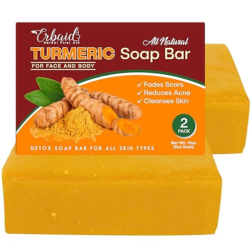 Natural Turmeric Soap Bar for Face & Body ? Turmeric Skin Brightening Soap for Dark Spots, Intimate Areas, Underarms ? Exfoliating Face Wash Reduces Acne, Scars & Cleanses Skin ? 5oz Bath Bar (2 Pack)