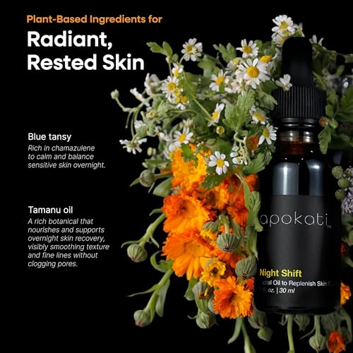 Night Shift Overnight Skin Therapy Face Oil with Tansy, Chamomile and Helichrysum ? Replenishing and Calming Formula for Nighttime Skincare, 30ml