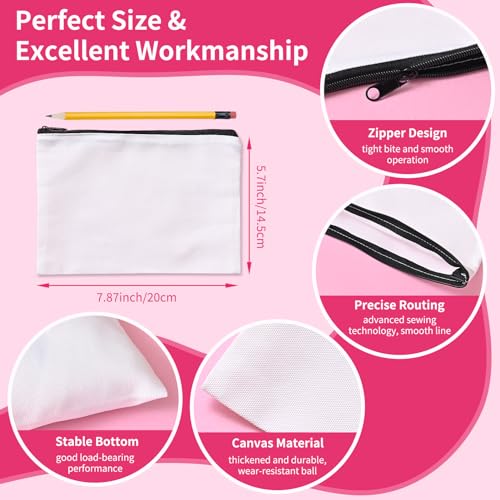 AMDAILY 50Pcs Sublimation Blank Canvas Makeup Bags, Bulk Blank DIY Heat Transfer Cosmetic Makeup Bags w/Black Zipper Gift Box for Bridesmaid Makeup Bag Travel Toiletry Pouch Storage, Easter Craft
