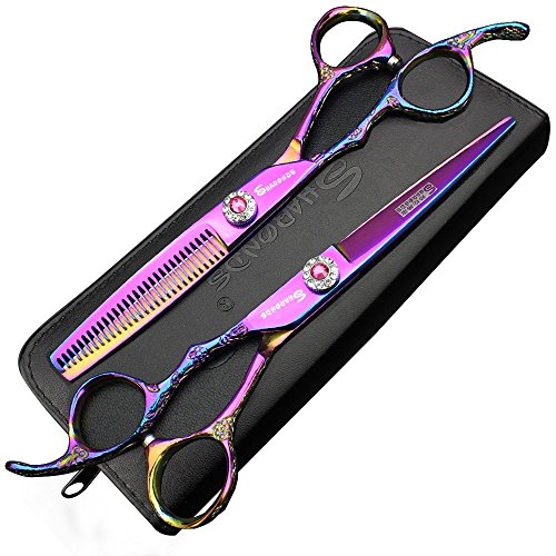 (Left hand) Purple 6-inch hair clippers Japanese 440c high hardness stainless steel professional hair salon hair clippers and thinning scissors