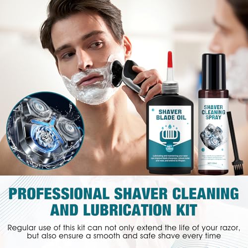 Shaver Cleaning Solution, Electric Shaver Oil, Shaver Cleaner with Brush, Deeply cleans and Lubricates, Extend the Lifespan of Your Shaver, for Clippers, Trimmers, and Beauty Devices