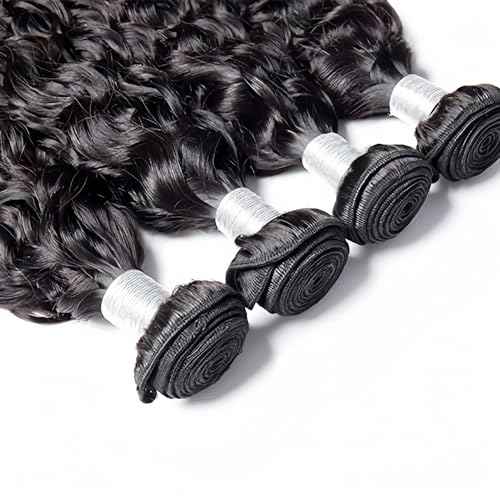 Brazilian Water Wave 5Bundles(50g/bundle) with 4x4 Lace Closure Wet and Wavy Bundles with Closure Deep Curly Bundles Human Hair Bundles with Closure (16/16/16/16/16+16)