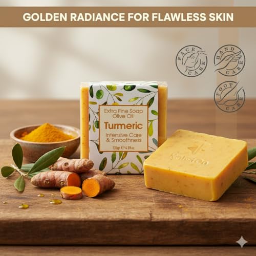 Kalliston, Charcoal, Turmeric, Aloe Vera and Natural Olive Oil Soap Collection, Natural Ingredients, Spa Soap Bars, Includes Bamboo Dish and Pumice Stone, Product of Greece, 4.5oz Each, Pack of 6