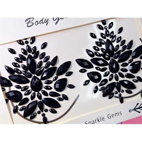 Topz Black Body Gems Sticker Halloween Makeup Collection Rhinestone Sticker Temporary Tattoo Nipple covers diamond pasties body jewels face gems for festival
