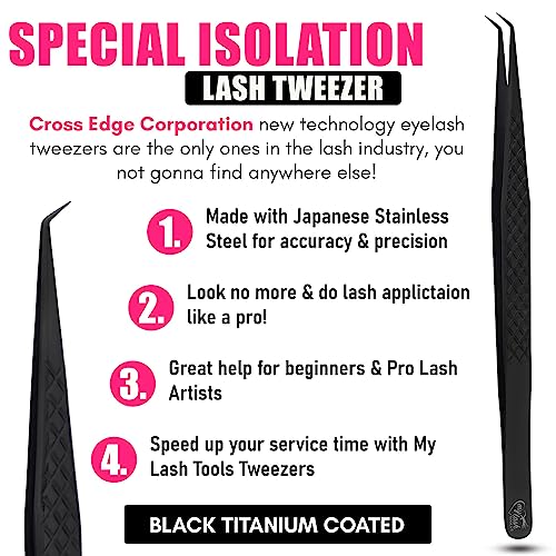 My Lash Tools Eyelash Extension Curved Degree Tweezers for Isolation Lash Extensions 14cm, Best for Individual Isolation & Classic Lashes Japanese Stainless Steel Eyelash Twisers (Black x)