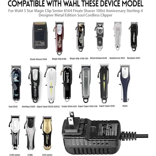 for Wahl Cordless Clippers Charger, Professional Replacement 4V Clipper Charger Cord for All Wahl Magic Clip Senior Sterling-4 Designer 5-Star 8164 Finale Shaver (New and Old Versions)