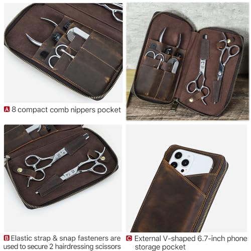 CONTACTS Full Grain Leather Manicure Set Case for Men Hairdressing and Nail Clipper Tool Organizer Travel Grooming Kit Pouch Empty Pouch by Handmade (Case Only)