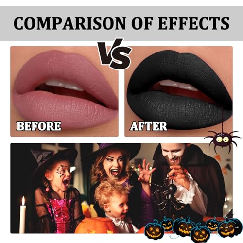 Matte Black Lipstick - Richly Pigmented Waterproof Halloween Lip Gloss for Women, All Day Smudge Proof Goth Clown Lip Stick Stain Makeup, Eye Baseball Softball Football Stick