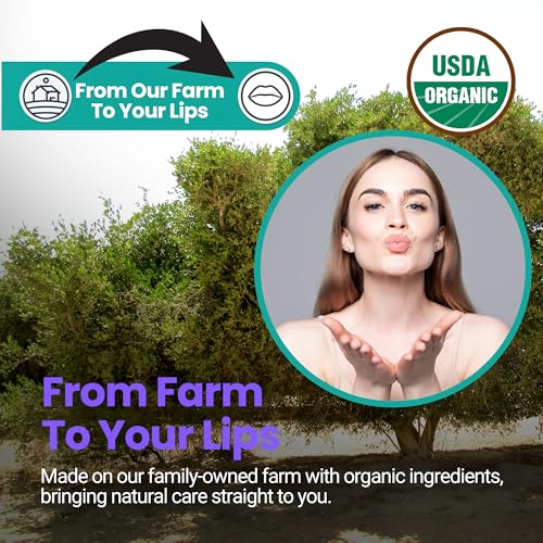 | USDA Organic Lavender Lip Balm ? 70% Jojoba Oil with Beeswax ? Natural Lavender Essential Oil ? Softens, Conditions & Protects Dry Lips ? 2-Pack (0.15 oz / 4.6 g Each)
