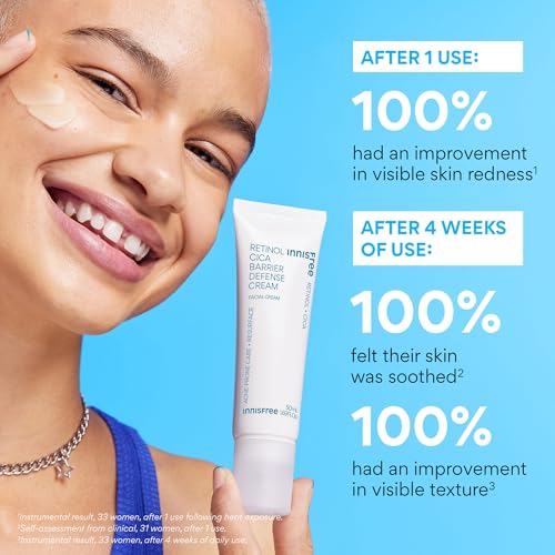 innisfree Retinol Cica Barrier Cream, Korean Moisturizer with Madecassoside for Sensitive, Acne-Prone Skin, Calming and Strengthening Formula