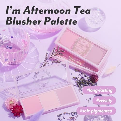 I'M MEME Blusher Palette - Afternoon Tea_Blossom Tea | Soft Pink, Peach, Lavender, 3 Shades Palette, Matte Powder, Face & Cheeks, For All Skin Tones, Powdery Finish, Lightweight Formula, 0.4 Oz