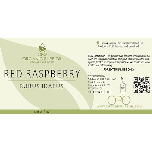Red Raspberry Seed Oil - Pure, Cold Pressed Red Raspberry Oil Extra Virgin Unrefined 8 OZ for Face Hair Skin Body Lips By Organic Pure Oil
